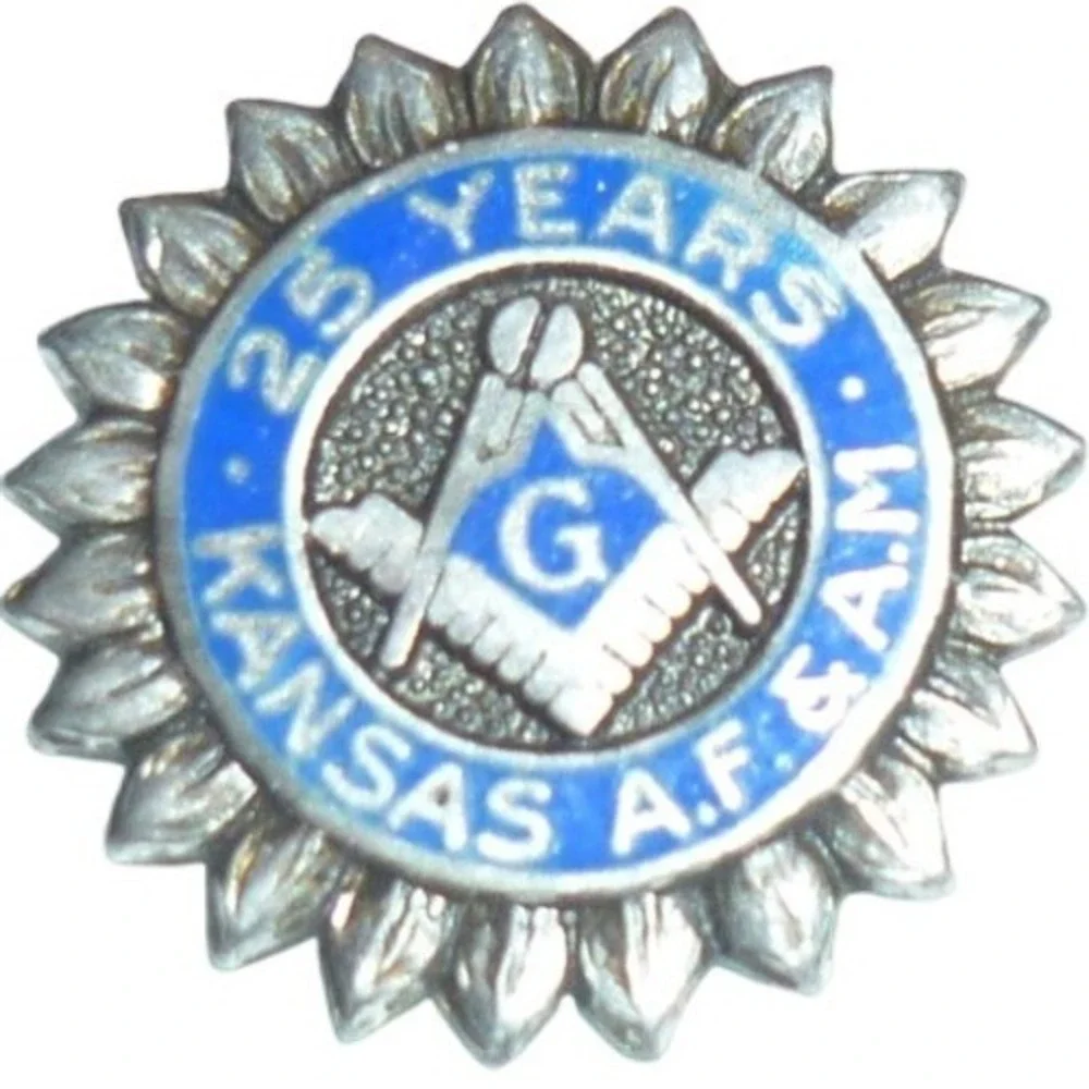 Sterling‎ Silver Masonic Kansas 25 Year Service Pin - Bastian Brothers Vintage